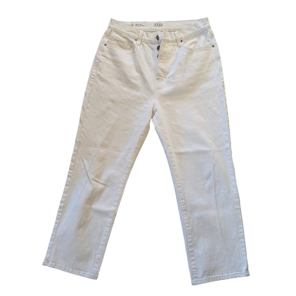 a.n.a Jeans Women 10 White Highest-Rise Vintage Straight Button Fly Denim